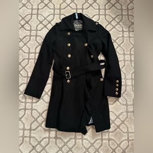 GUESS Black Trench Coat with Gold Buttons